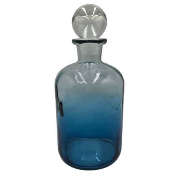 Blue Clear Ombre Look Glass Decanter Collectible Decorative Glassware - Picture 1 of 14